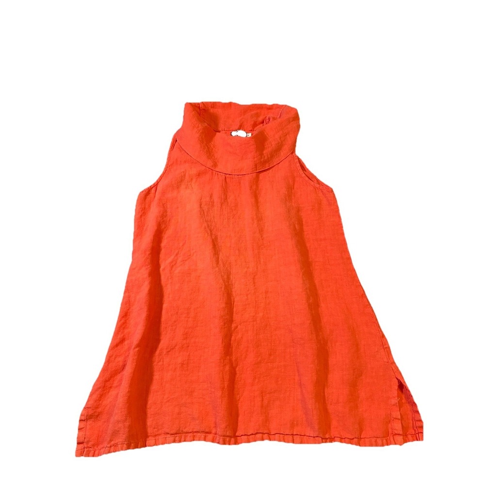 Fenini 100% Linen Sleeveless Cowl Neck Tunic Small Coral Orange USA Lagenlook